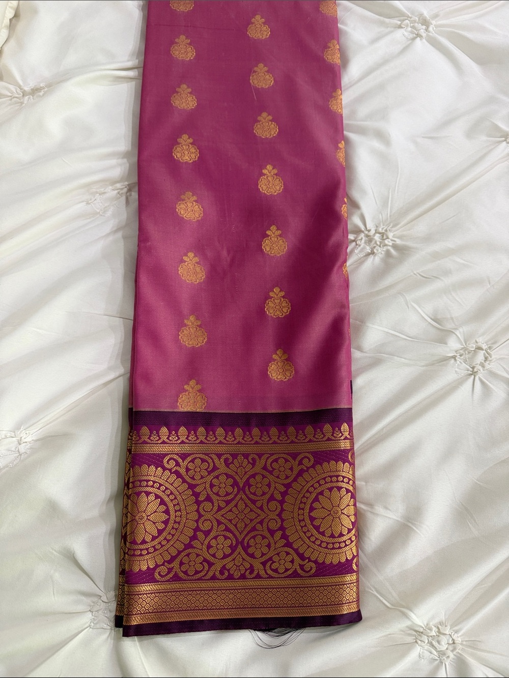 Silk Pink & Purple Gold Brocade Saree -